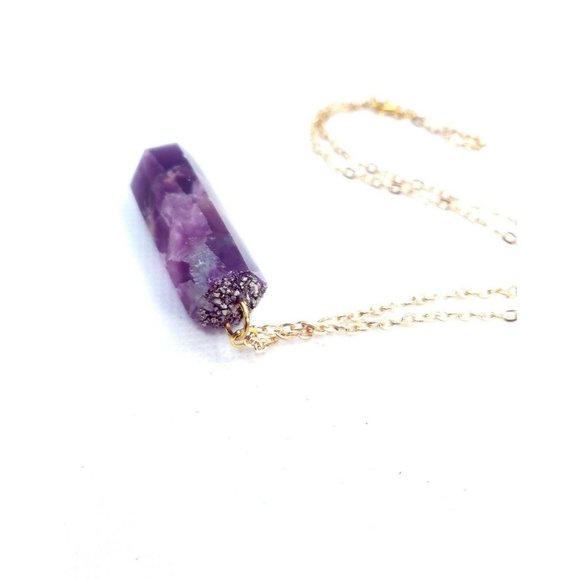 Flourite and pyrite crystal tower Necklace handmade pendulum - Picture 10 of 12